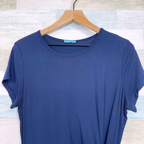 J McLaughlin Elora Side Tie Sheath Dress Blue Jersey Knit Casual Womens Medium - Picture 2 of 7